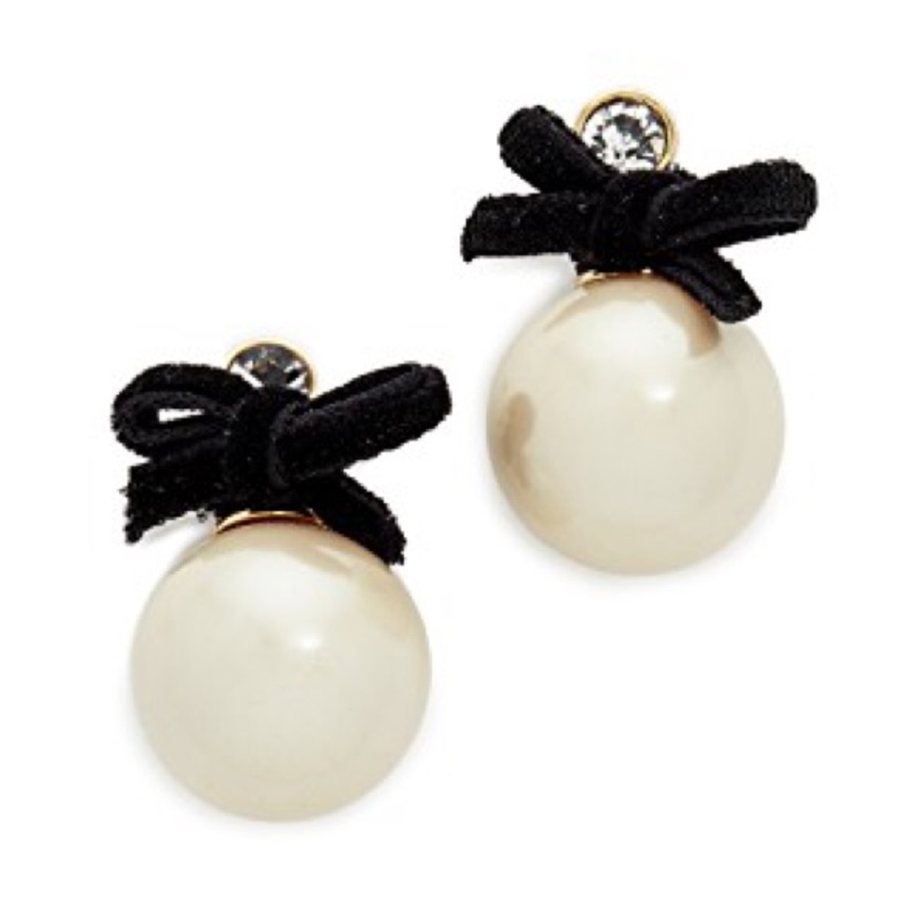 Kate Spade ♠️NWT Big Pearl Black Bow Drop Earrings - Picture 2 of 4